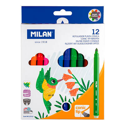 Caixa 12 retoladors punta cònica base aigua MILAN