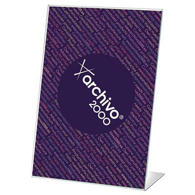 Expositor de sobremesa en forma de L A5 vertical