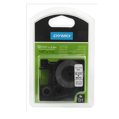 Cinta Dymo D1 negre/blanc 12mm niló flexible