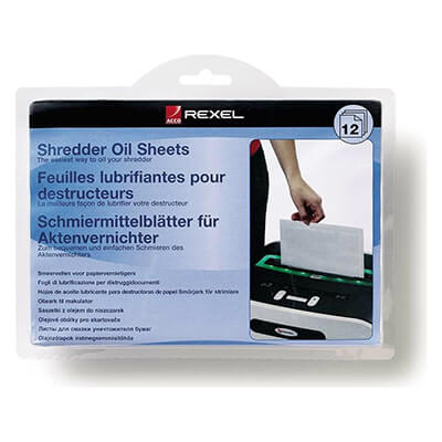 Pack 12 hojas lubricantes Rexel para destructora