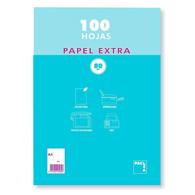 Paquete de papel A4 blanco 80g 100 hojas