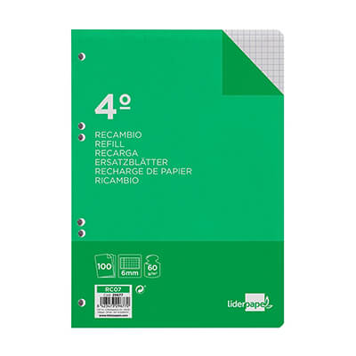 Recanvi quadern quadriculat 6 mm