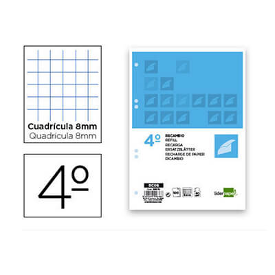 Recanvi quadern quadriculat 8 mm