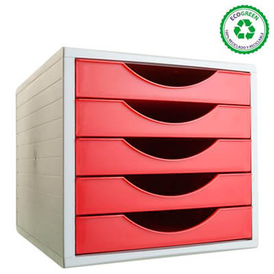 Mòdul 5 calaixos gris/vermell opac apilable