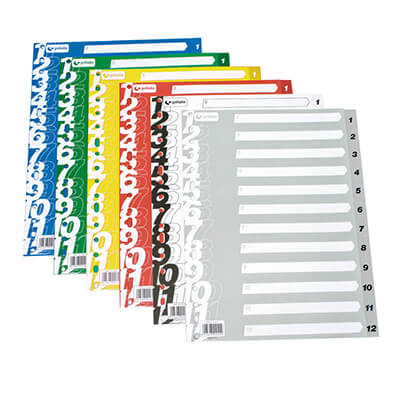 Índice plástico 1-12 tamaño Folio 16 taladros