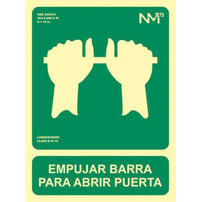 Senyal PVC "Empujar Barra Para Abrir Puerta"