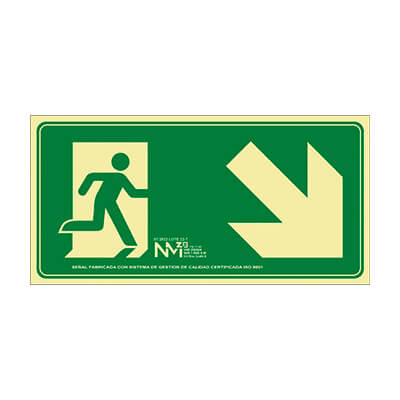 Senyal PVC "Evacuar Escala avall  dreta"