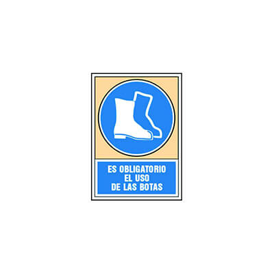 Placa aluminio A4 uso obligatorio botas seguridad