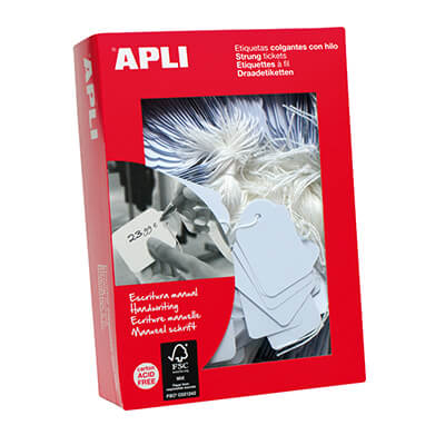 Etiquetas blancas colgantes con hilo 22x35mm