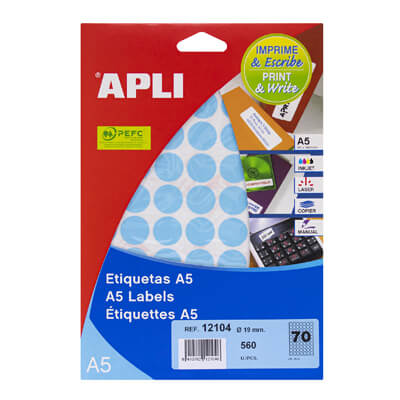 Etiquetas adhesivas Apli A5 diametro 19mm azul