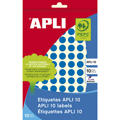 Sobre etiquetes adhesives Apli-8 10mm blaves