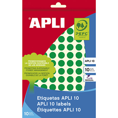 Sobre etiquetes adhesives Apli-8 10mm verdes