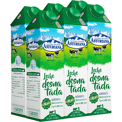 Pack 6 tetrabricks de leche desnatada