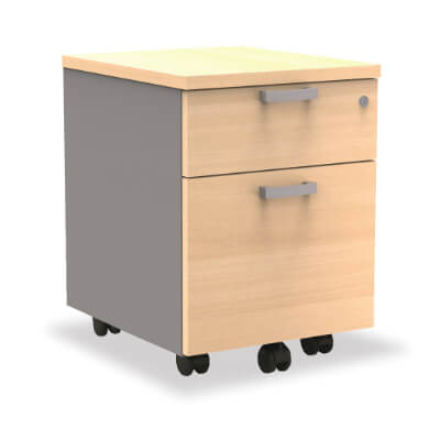 Cajonera con ruedas de 2 cajones color plata/haya