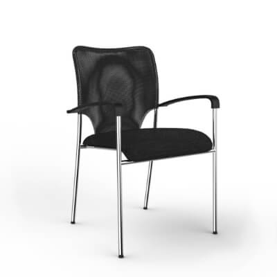 Silla RED con brazos tapizada respaldo malla negro