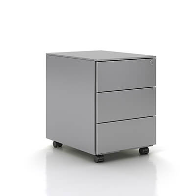 Cajonera metálica color plata con ruedas 3 cajones