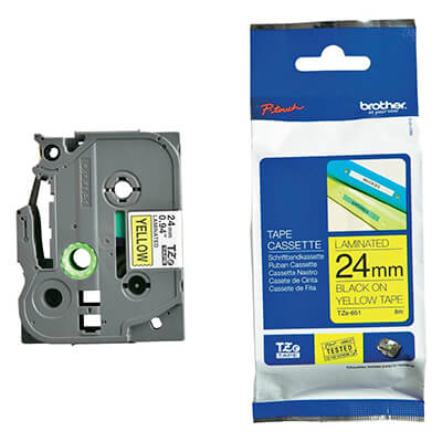 Cinta laminada Brother amarillo/negro TZE651