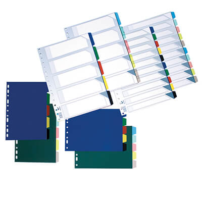Juego 10 separadores PP Folio 16 anillas opacos