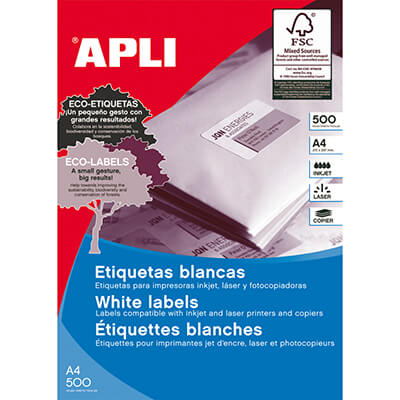 Etiquetas adhesivas A4 Apli 210x297mm (500h)